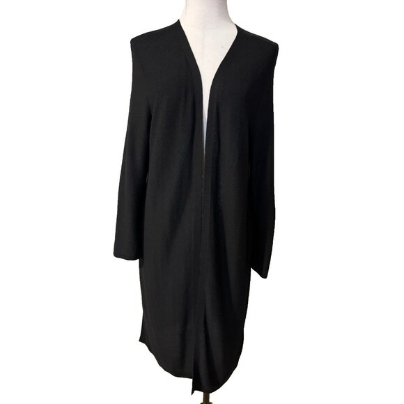 Talbots Long Cardigan Sweater L Large Black Pie Crust Thin Cotton Washable Open - Picture 1 of 11